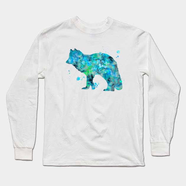 Arctic Fox Watercolor Painting Long Sleeve T-Shirt by Miao Miao Design